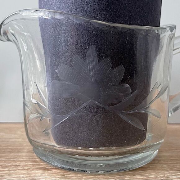 Vintage Antique Etched Flower Clear Paneled Pressed Glass Open Sugar Creamer Set - Picture 14 of 15